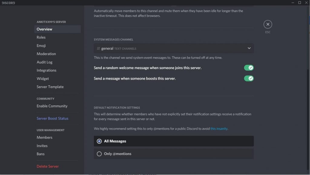 custom settings
