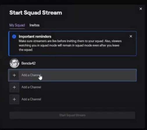 Add a Channel to squad stream