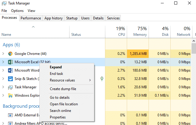 End Task in Task Manager