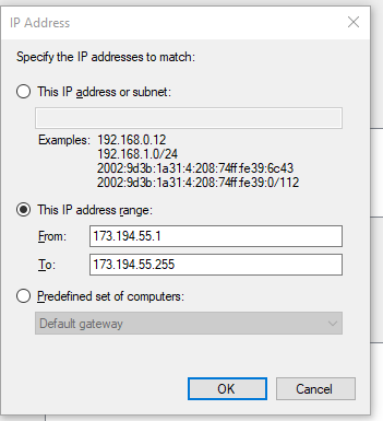 Specify the IP addresses Range