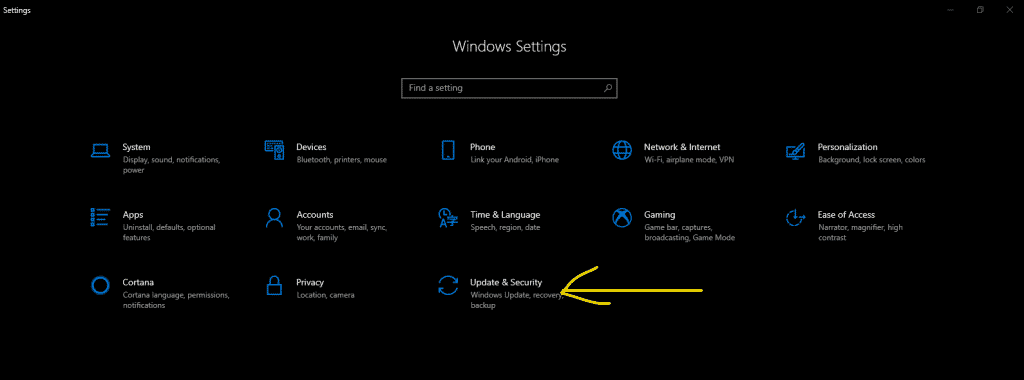 Seclect Update & Security option