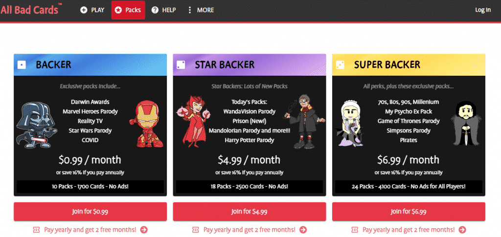 All Bad Cards Backer