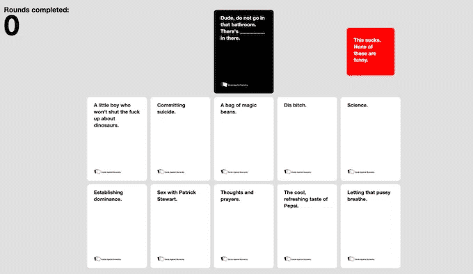 Cards Against Humanity Lab interface