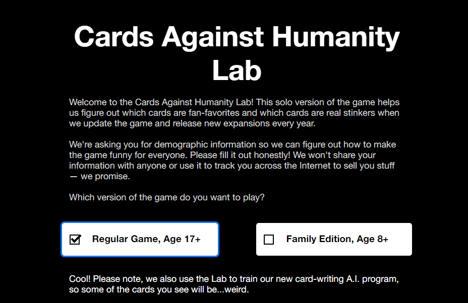 Cards Against Humanity Lab