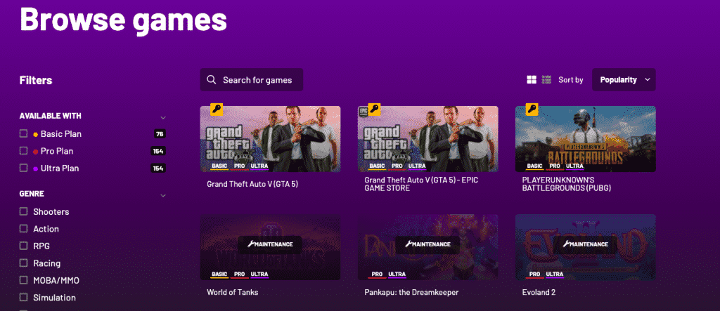 Game list