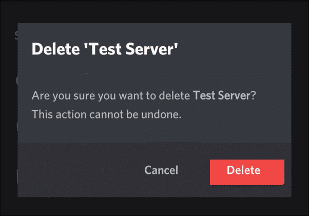 Delete Serve Confirmation Screen