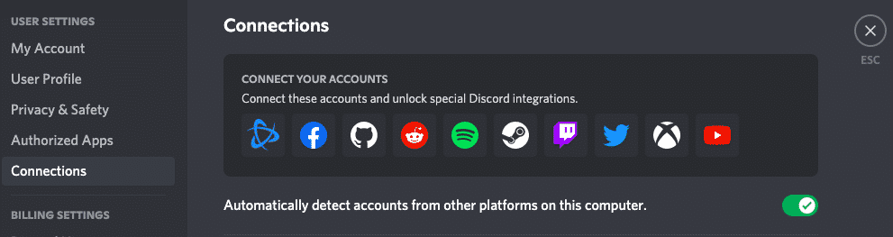 Connections in Discord Settings