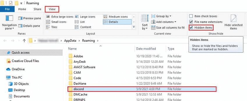 Discord folder in Roaming
