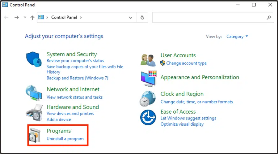 Uninstall Programs from Control Panel