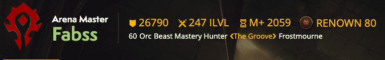 WoW Characters  defense, combat, and mythic ratings