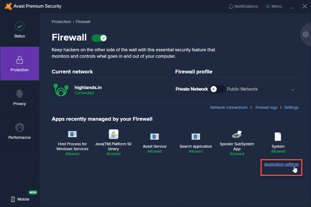 Avast Firewall