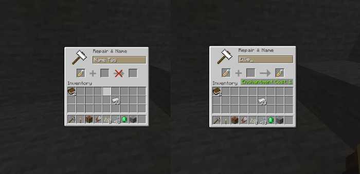 Renaming a name tag in the anvil menu