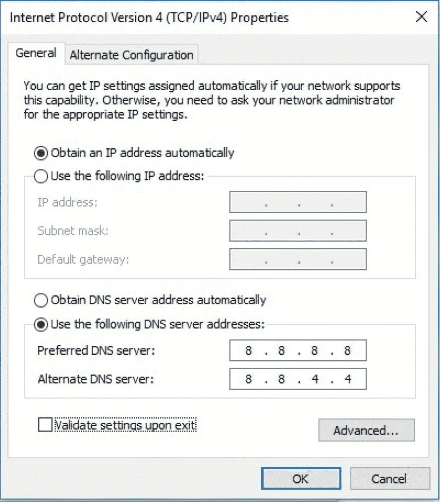 check the Use the following DNS server address radio button