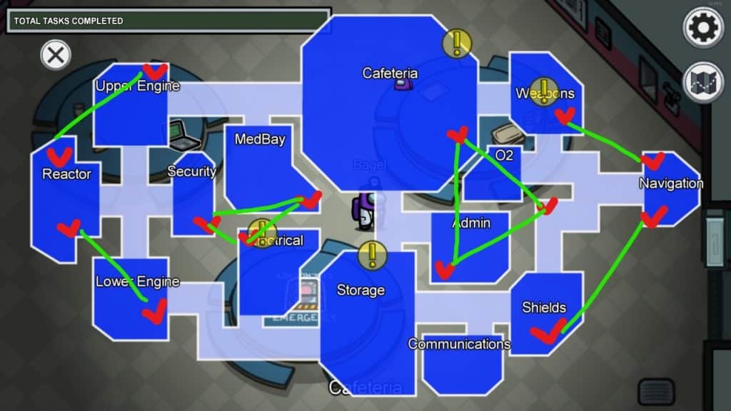 detailed Among us map layout to win in Skeld