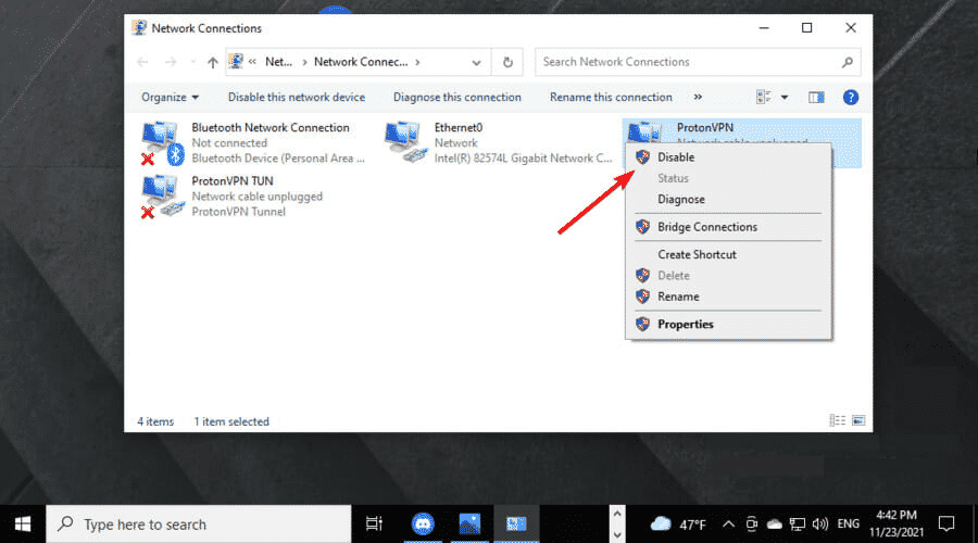 right-click on your VPN service and Disable it