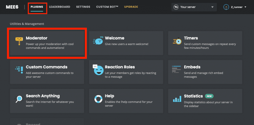 moderator plugin provided by MEE6