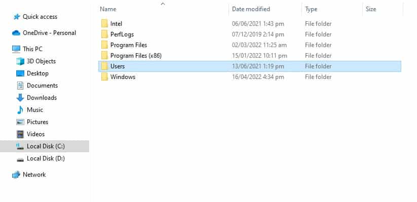 open user folder in c drive