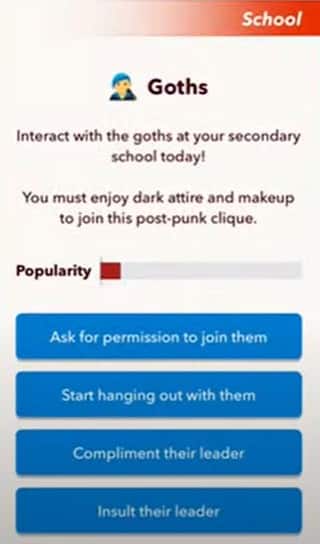 ask for permission to join gothic in bitlife