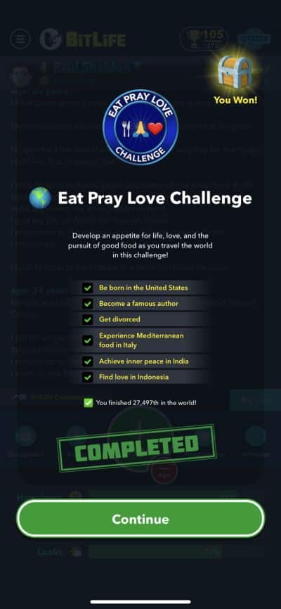 eat pray love challenge bitlife