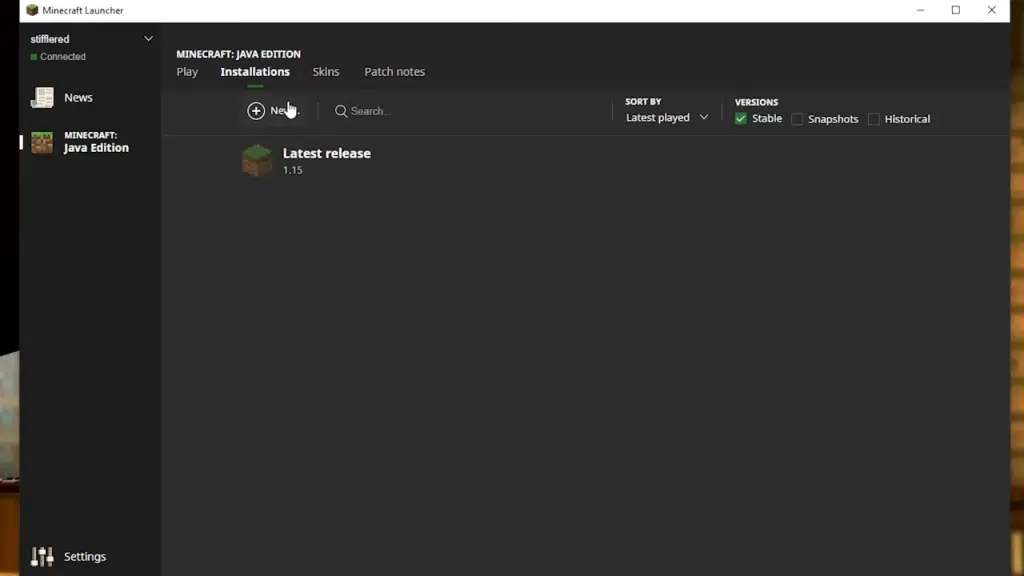 new button in minecraft launcher