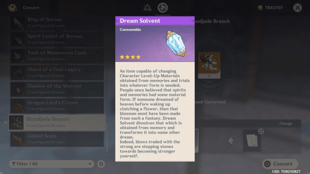 how to use dream solvent genshin