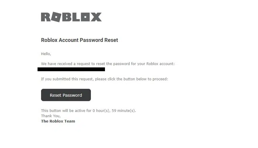reset password link in your email roblox