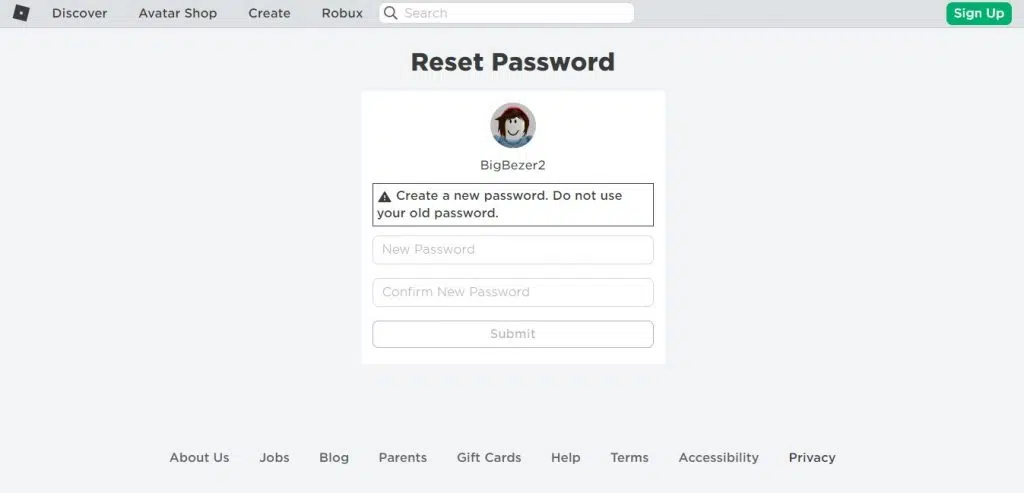 reset your roblox password
