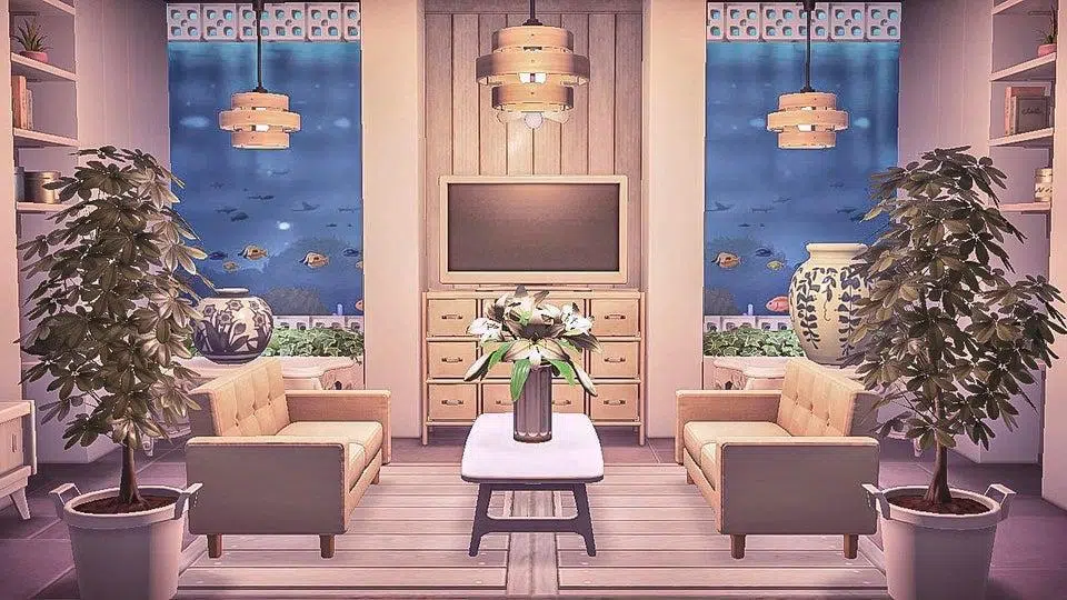 animal crossing living room wall aquarium ideas