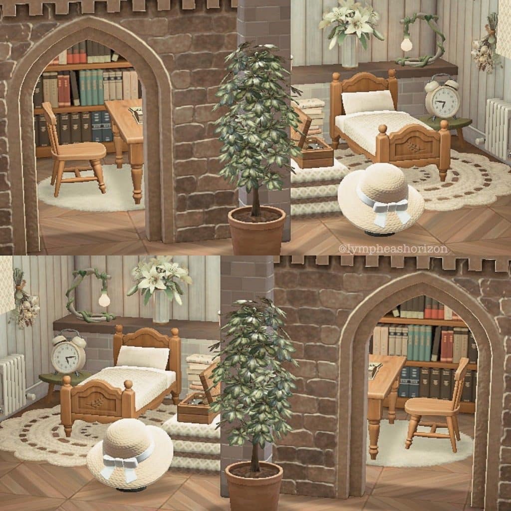 animal crossing tiny bedroom with a tiny study room