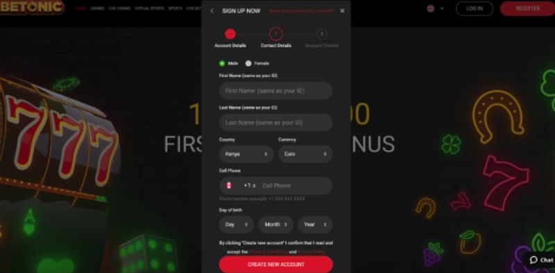 betonic casino account details