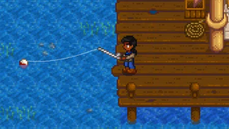 Stardew Valley New Fishing Trick You Should Know Stardew Valley New Fishing Trick, a 2D man fishing from a port