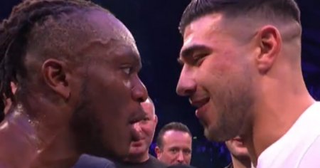 Joe Fournier Reacts to Overturned KSI ‘Elbow Knockout’ and Calls for Rematch KSI and Joe Fournier exchange words